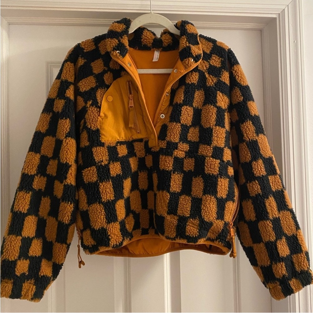 Free People Black and Orange Checkered Jacket